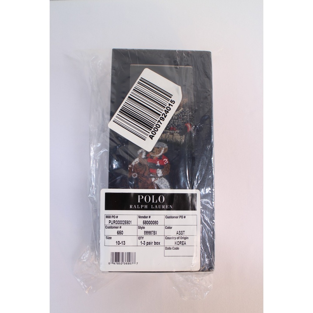 Polo Ralph Lauren Men's Dress Socks – Black Christmas Bear with Horse Size 10-13